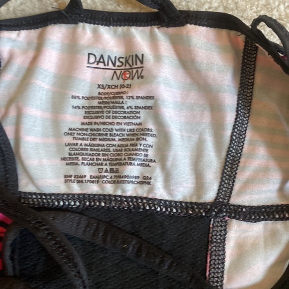 Danskin now xsmall tank drimore material. Black w coral pink & fushcia. Workout - Picture 4 of 6
